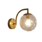 Wall lamp curved arm spherical ribbed glass shade gold finish modern indoor