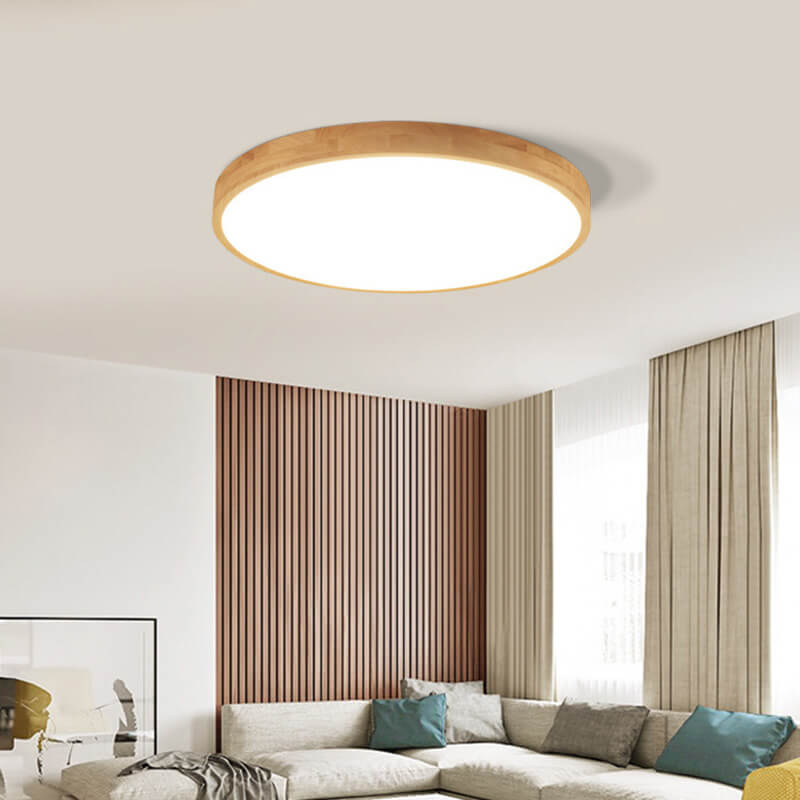 Flush mount ceiling light Nordic solid wood round LED 30CM ultra-thin