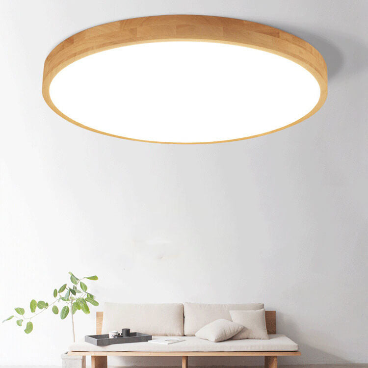 Flush mount ceiling light Nordic solid wood round LED 30CM ultra-thin