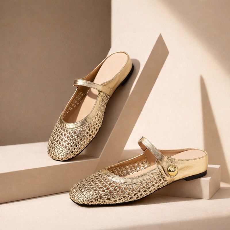 Women's woven mule flats with orthopedic sole, backless slip-on style in 6 colors