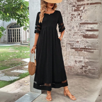 Women midi dress empire waist tummy smoothing flowing skirt