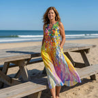 Women print maxi dress sleeveless with hidden side pockets, relaxed flowing fit