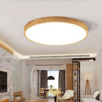 Flush mount ceiling light Nordic solid wood round LED 30CM ultra-thin
