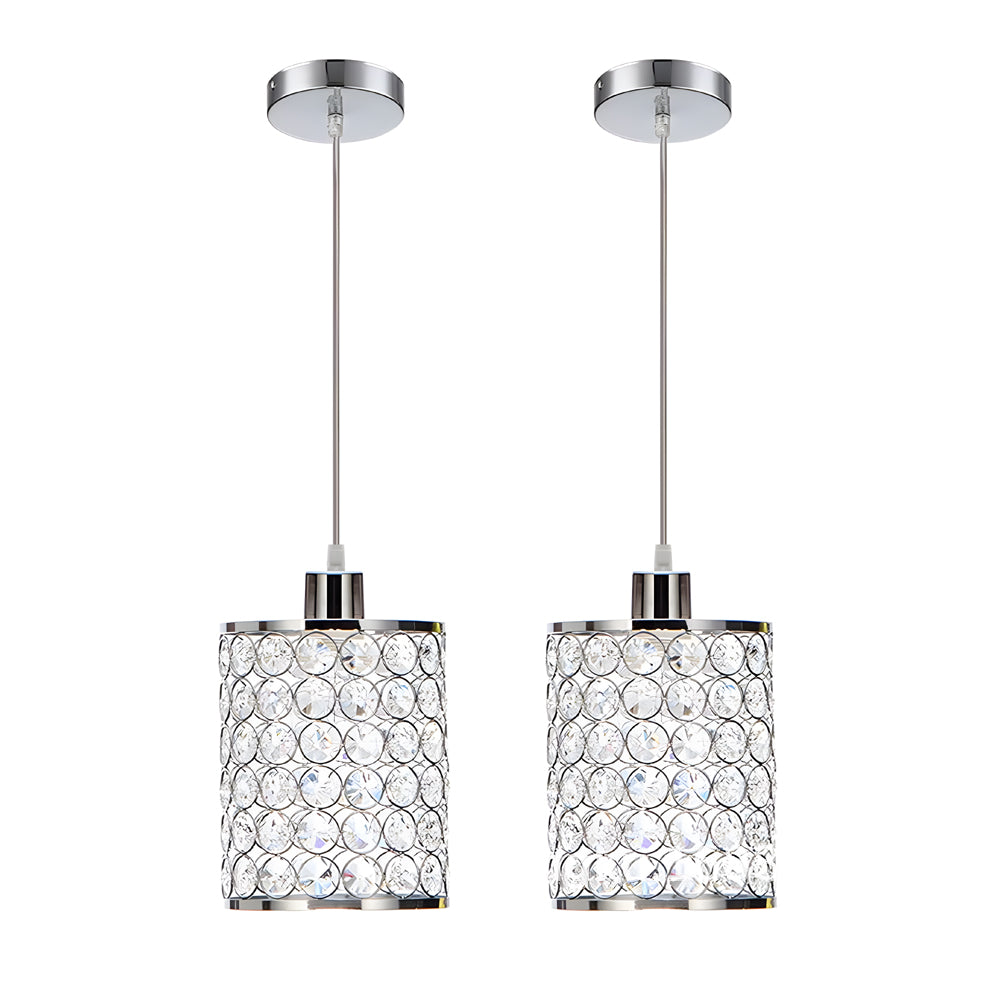 Crystal pendant chandelier set, Nordic minimalist geometric design, black and chrome, 2 pieces