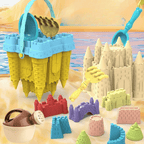 Beach sand castle play set with bucket and molds, outdoor toy for kids ages 3 and up