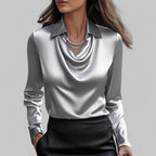 Women's draped collar blouse regular fit, long sleeve business casual style