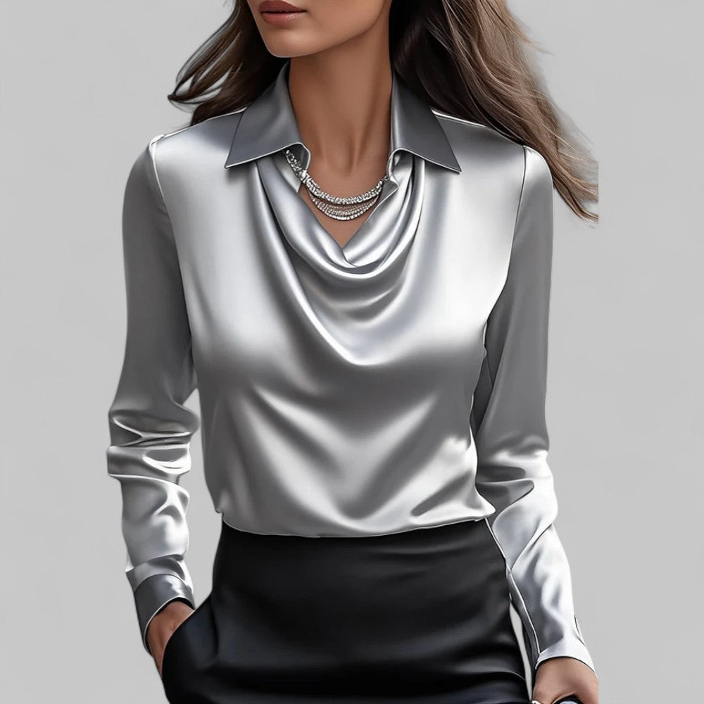 Women's draped collar blouse regular fit, long sleeve business casual style