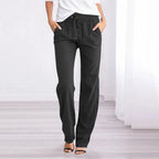 Women cotton linen trousers relaxed fit with elastic waist