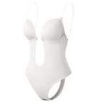 Women's deep V-neck backless body shaper with built-in bra and tummy control