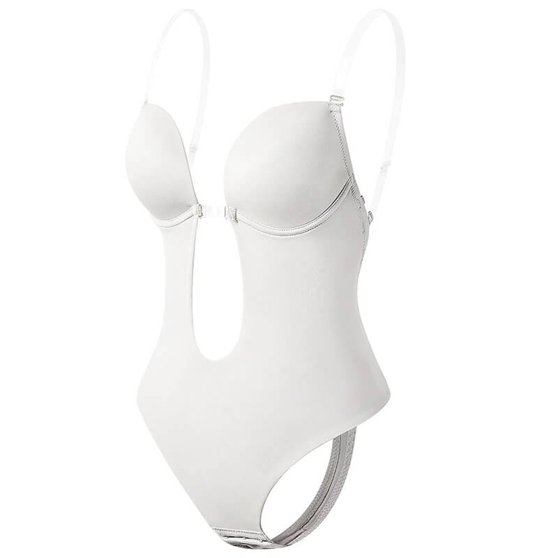 Women's deep V-neck backless body shaper with built-in bra and tummy control