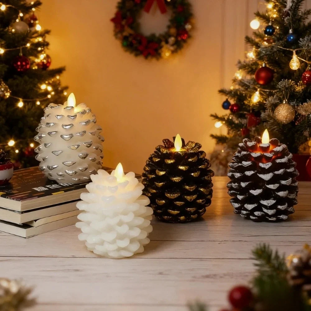 LED pinecone candles flameless warm white with remote and timer