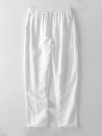 Men's linen shirt and pants set, breathable summer two-piece outfit in navy, white and black