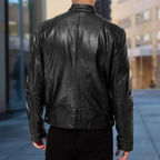 Men's genuine leather bomber jacket slim fit in black, khaki and brown