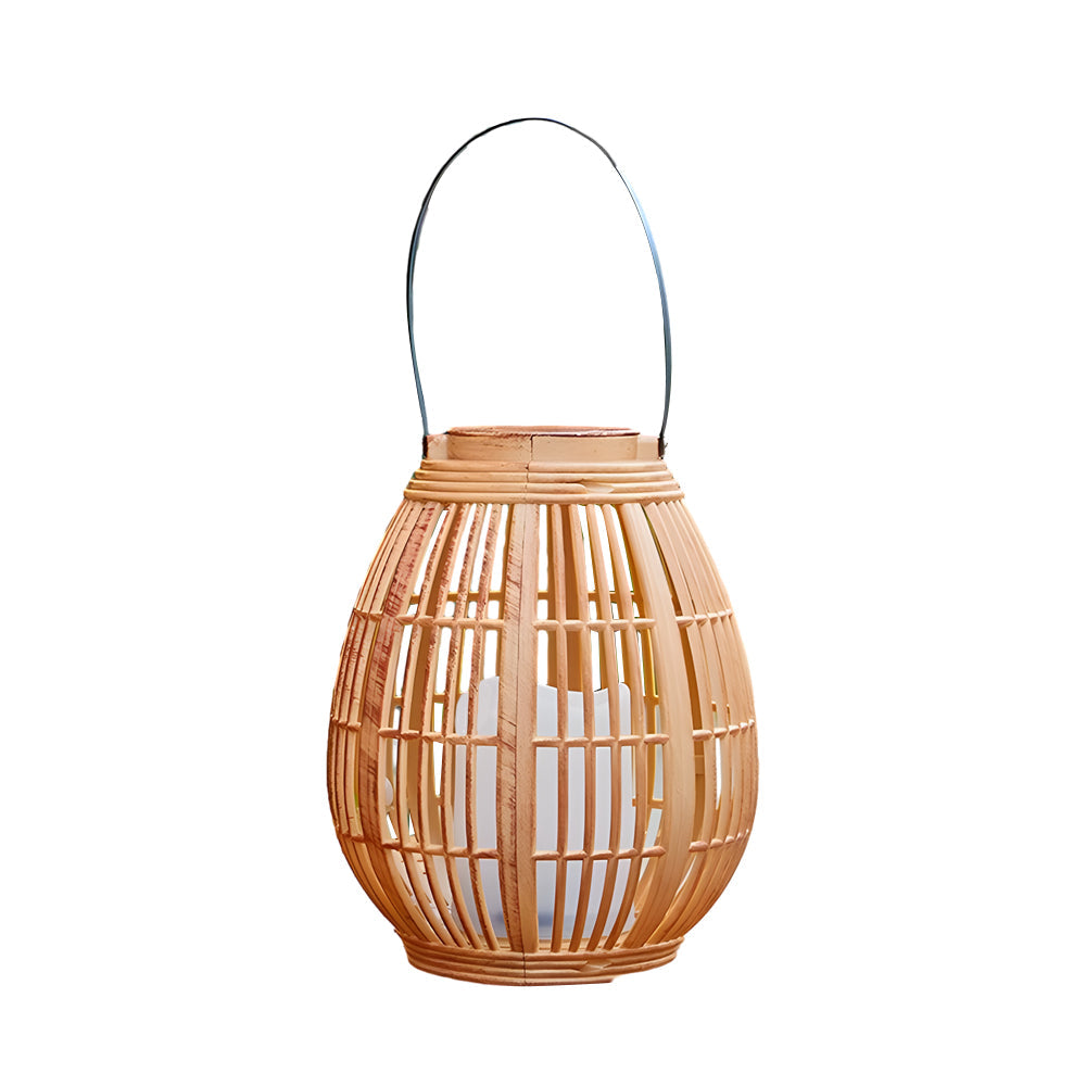 Solar lantern outdoor portable waterproof warm white LED wood-look bamboo design