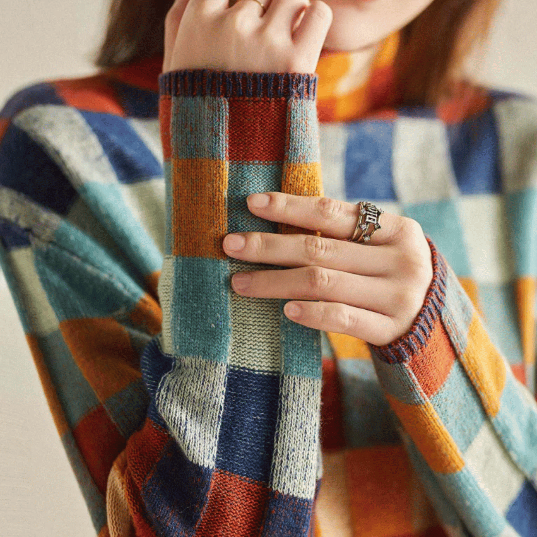 Women cashmere patchwork turtleneck sweater Mongolian virgin cashmere