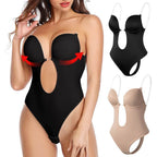 Women's deep V-neck backless body shaper with built-in bra and tummy control