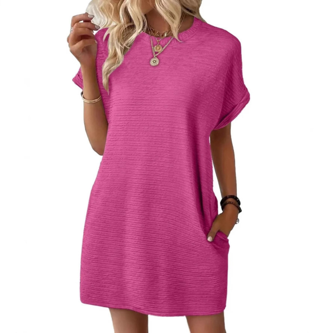 Women A-Line Dress with round neckline casual style