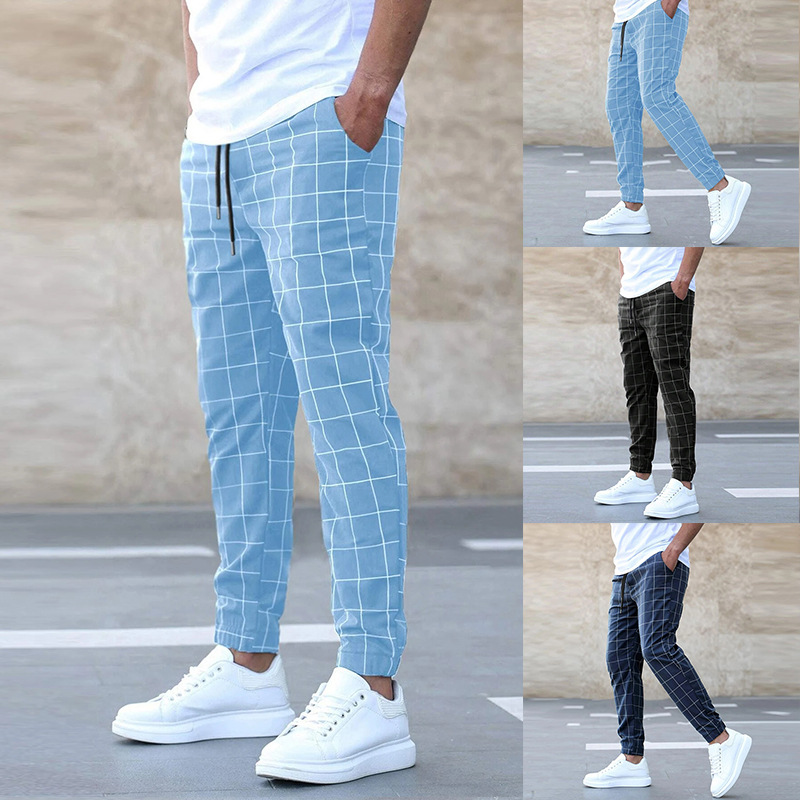 Men's plaid jogger pants relaxed fit casual everyday wear