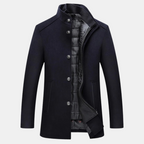 Men's wool coat with stand collar and quilted lining, autumn winter outerwear