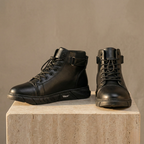 Men's Orthopedic Leather Boots | Black High-Top Chelsea, Side-Zip