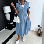 Women denim dress figure flattering silhouette casual style