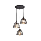 Industrial chandelier black iron cage LED retro style 1 or 3 light pendant