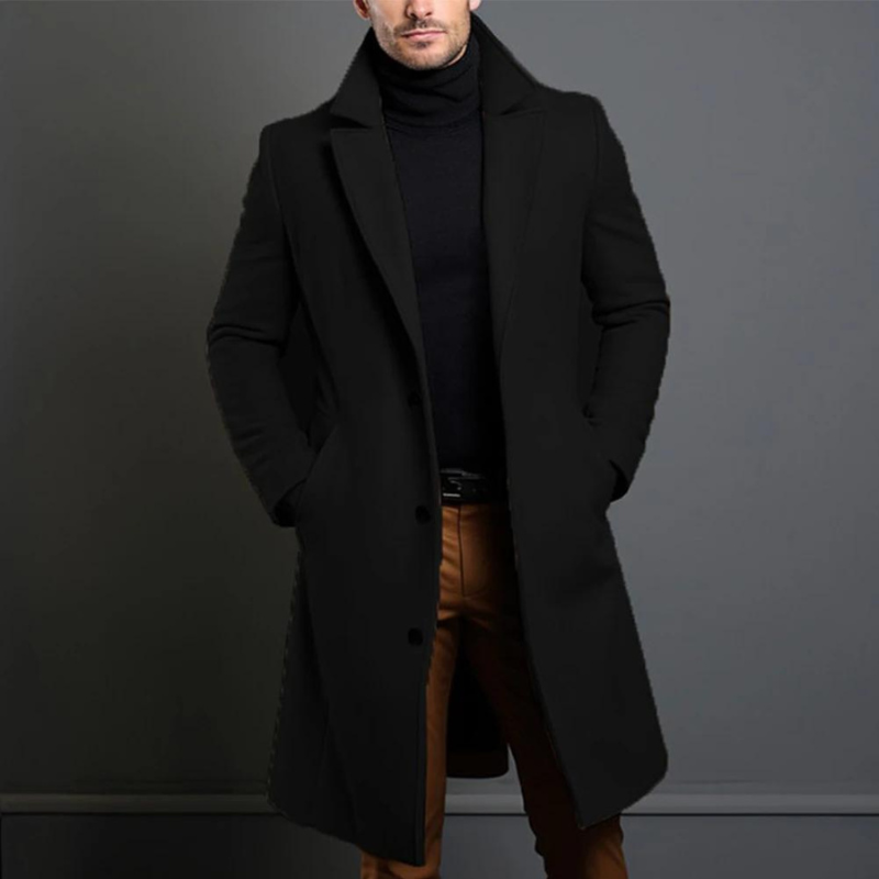Men's wool coat classic fit available in black, brown, grey and blue