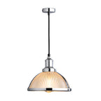 Retro pendant lamp with striped glass shade in chrome and bronze, 1-light hardwired ceiling fixture