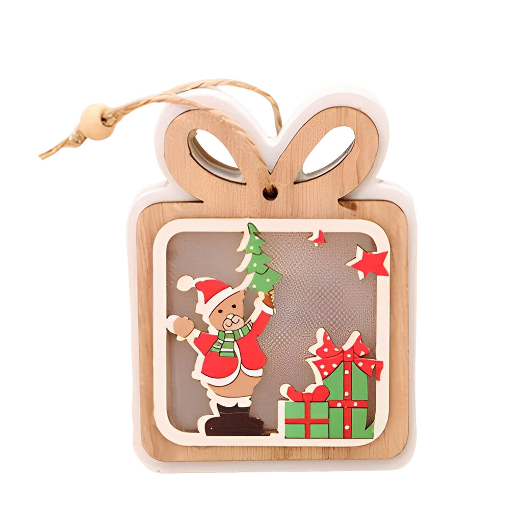 Wooden Christmas ornaments set of 2, modern natural wood, bell star tree gift shapes