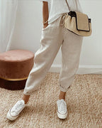 Women's linen pants casual relaxed fit, breathable summer trousers