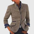 Women wool blend structured blazer tailored fit classic collar