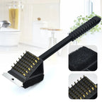 BBQ grill brush 3-in-1 with scraper and sponge, black