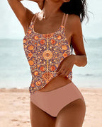Women swimsuit double adjustable straps one piece in green blue and pink