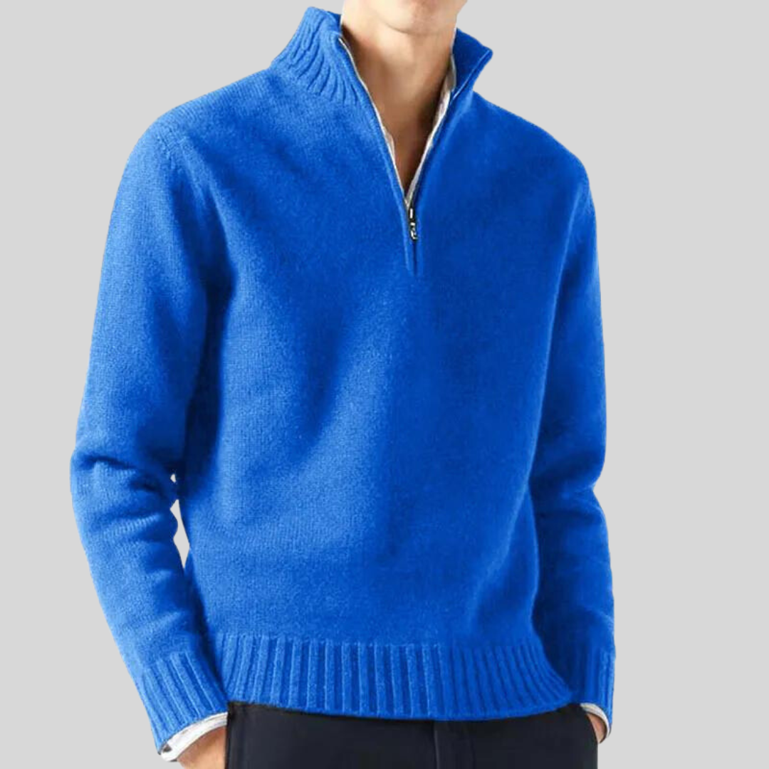 Men's half-zip pullover sweater wool blend, warm winter knitwear
