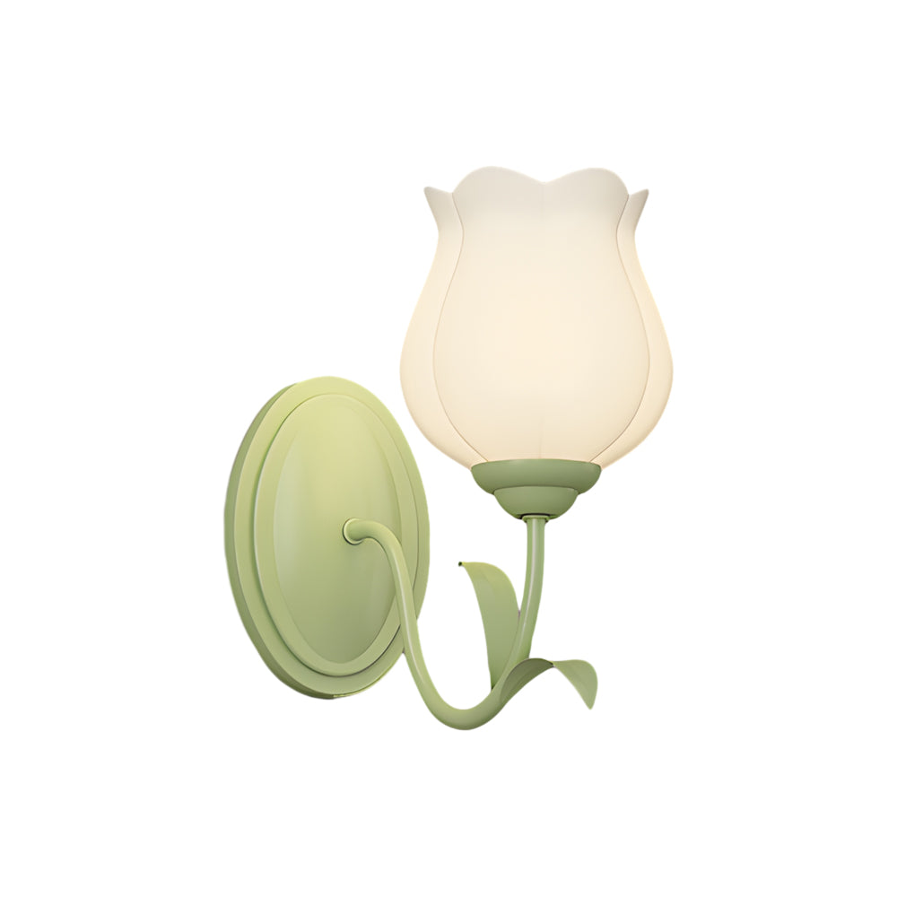 Green floral glass wall lamp, 3-step dimmable, 1 or 2-light indoor fixture