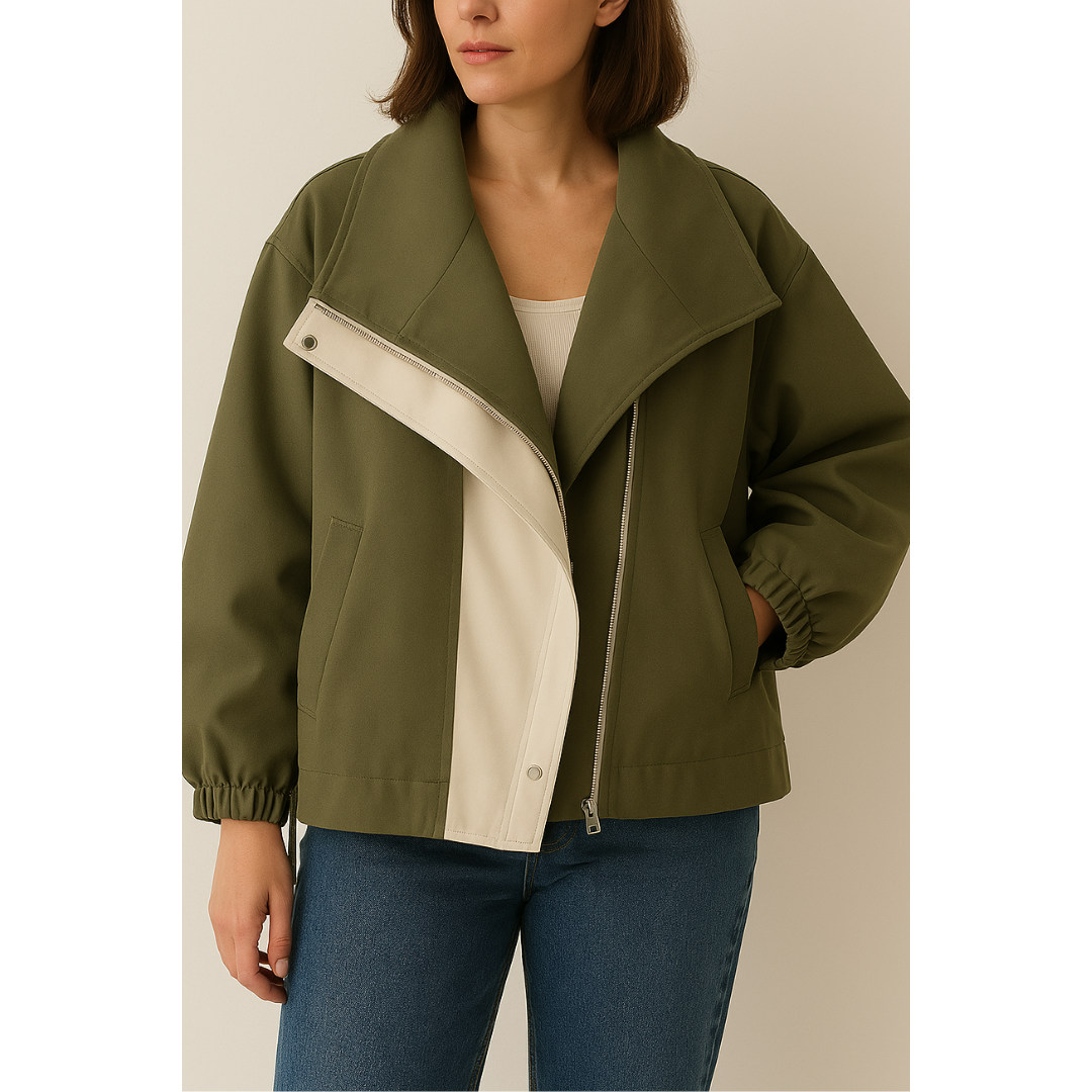 Women's hooded windbreaker jacket patchwork design relaxed fit