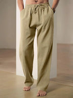 Men's casual trousers elastic waist drawstring straight fit lightweight