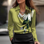 Women satin blouse draped neckline long sleeve, polished silhouette