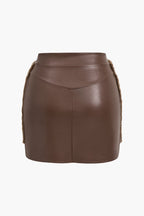 Faux leather co-ord set women's sleeveless top and mini skirt with faux fur trim
