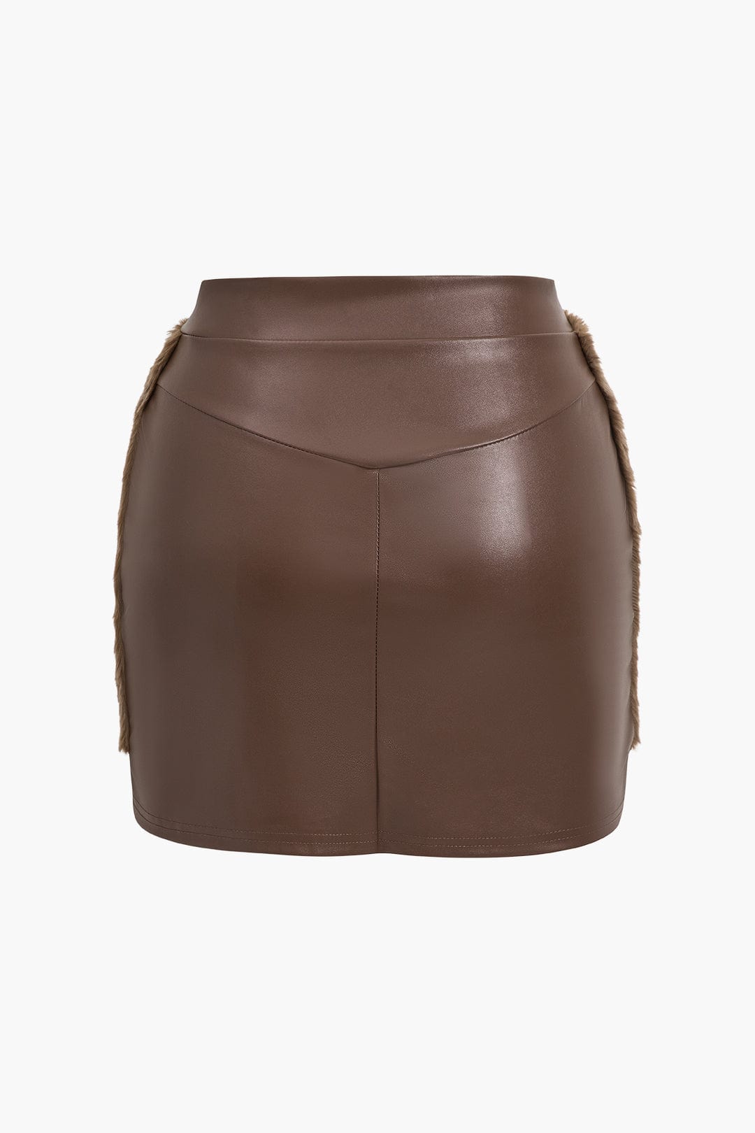 Faux leather co-ord set women's sleeveless top and mini skirt with faux fur trim
