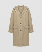Women hooded water repellent trench coat maxi length in beige