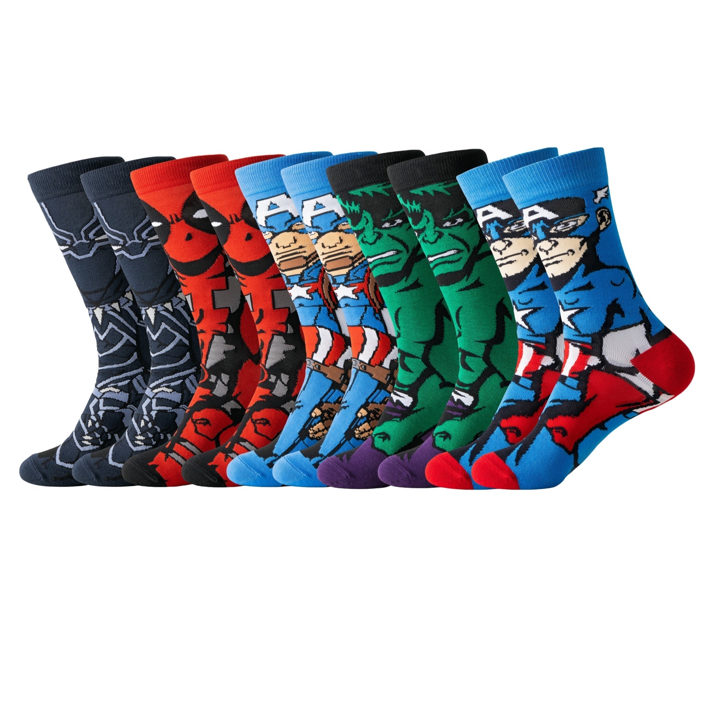 Cartoon socks set with superhero and animated character designs, ankle length