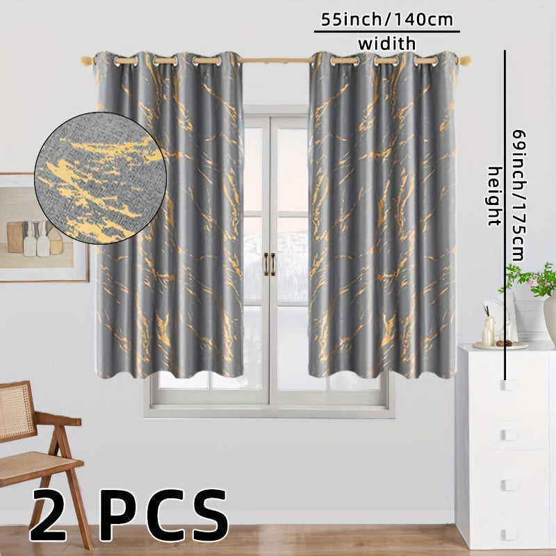 2 Pack Blackout Curtains Gold Foil Marble Grommet Top for Bedroom Living Room