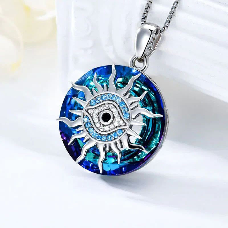 Evil eye necklace women's protection amulet silver with blue accent pendant