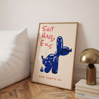 Canvas wall poster balloon dog typography print, frameless modern blue red design