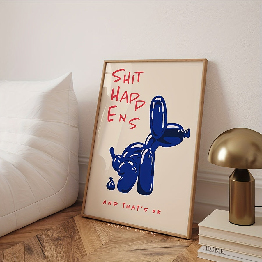 Canvas wall poster balloon dog typography print, frameless modern blue red design