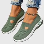Women's orthopaedic slip-on shoes with knitted upper and thick cushioned sole