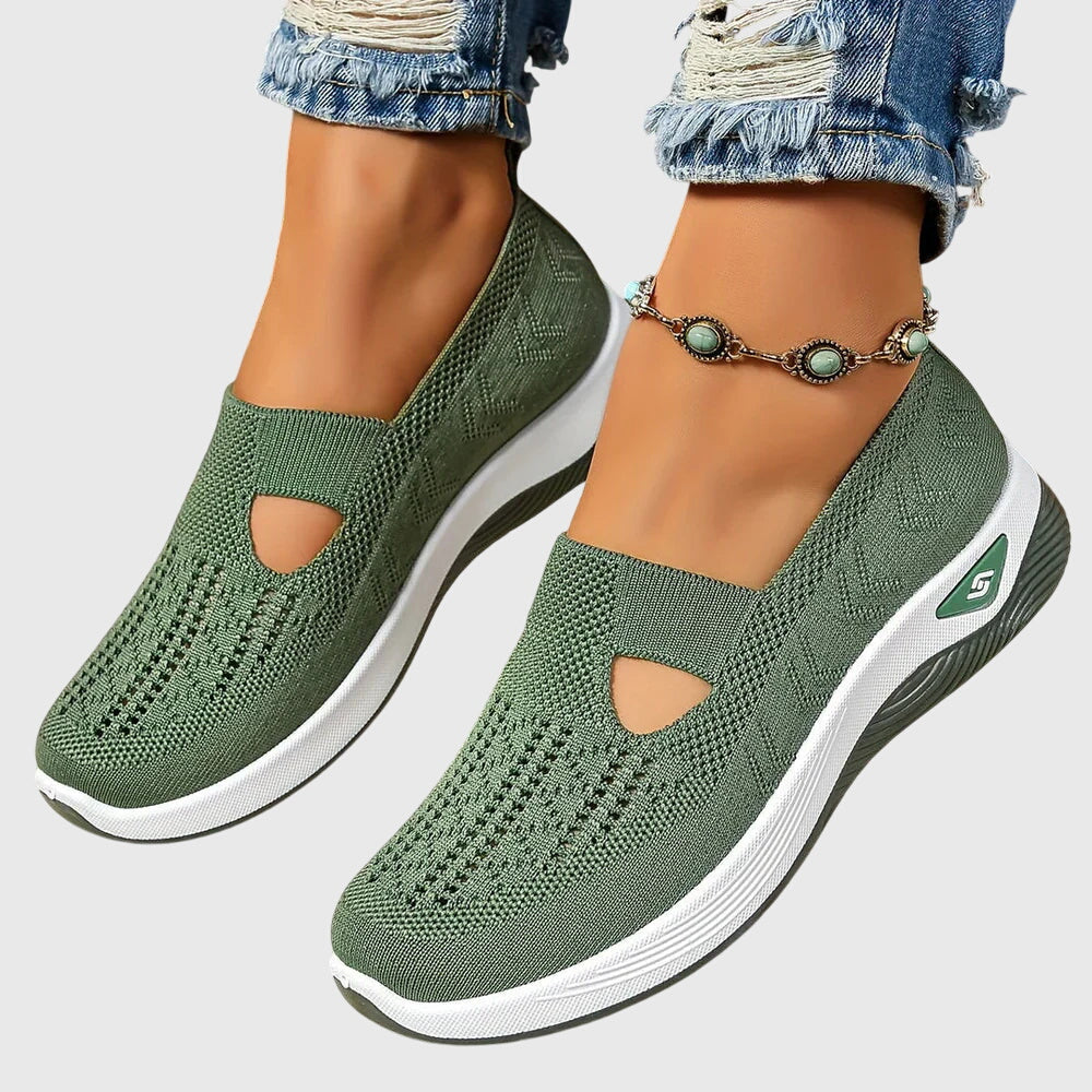Women's orthopaedic slip-on shoes with knitted upper and thick cushioned sole