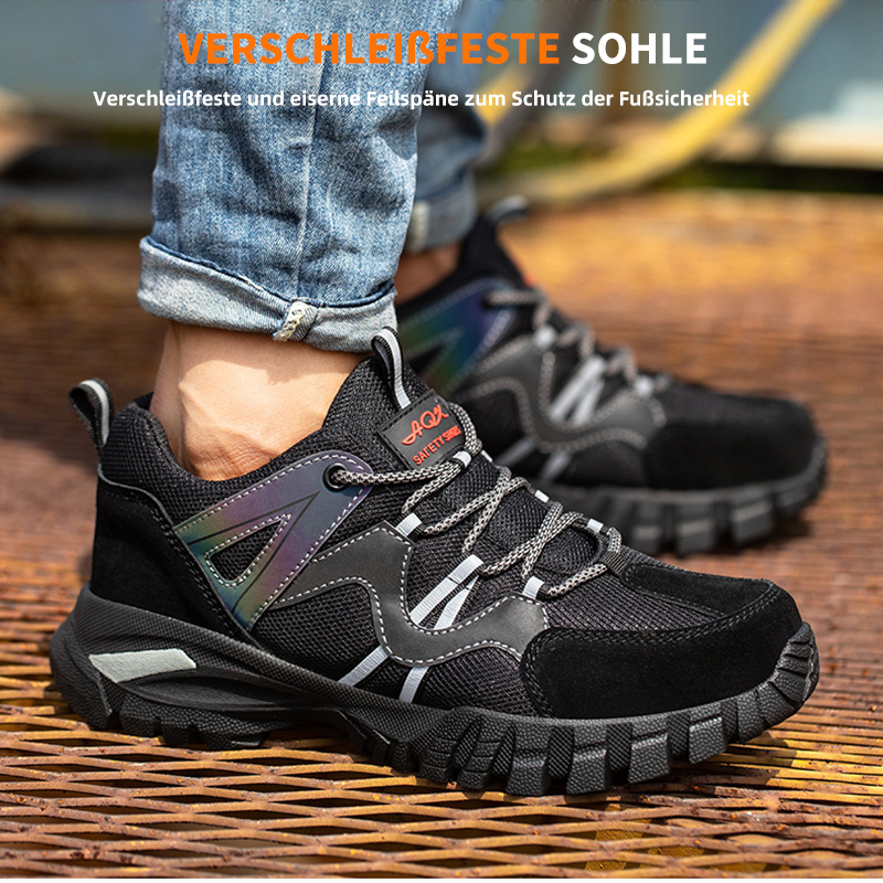Safety shoes with steel toe cap, non-slip outsole and reflective strips