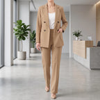 Women 2 piece suit set slim fit double breasted blazer and trousers